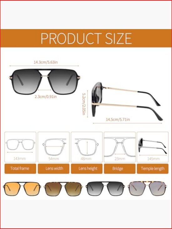 Vintage Oversized Square Sunglasses with Polarized UV400 Protection
